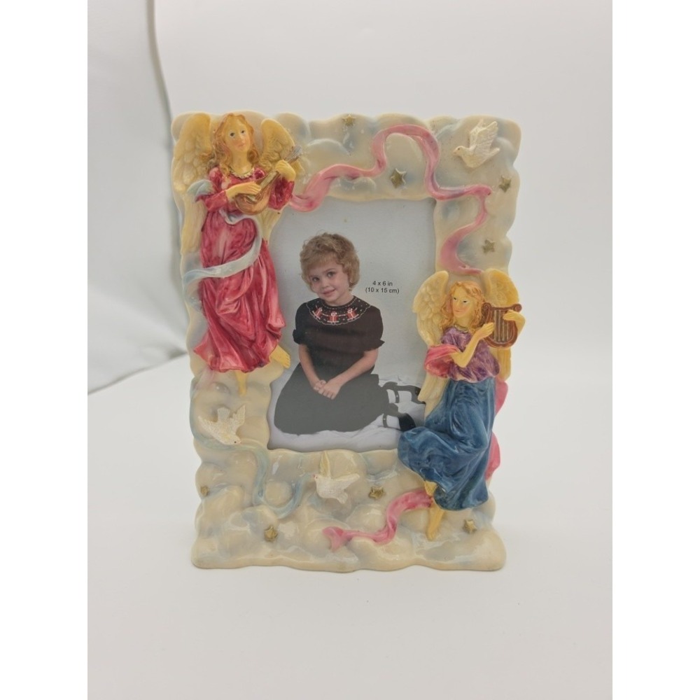 Vtg Nos Picture Frame 4X6 Angels Playing Harps Doves Heavenly Theme Christian